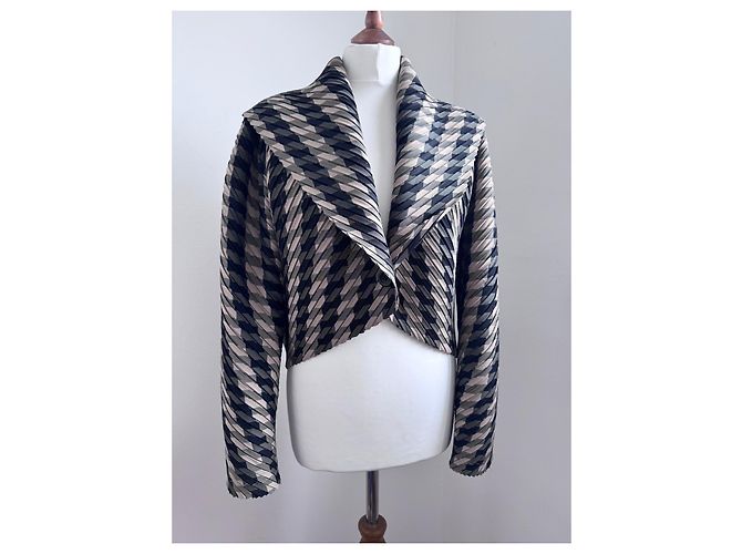 Issey Miyake Chaqueta Plisada Negro Beige Gris - vista 3