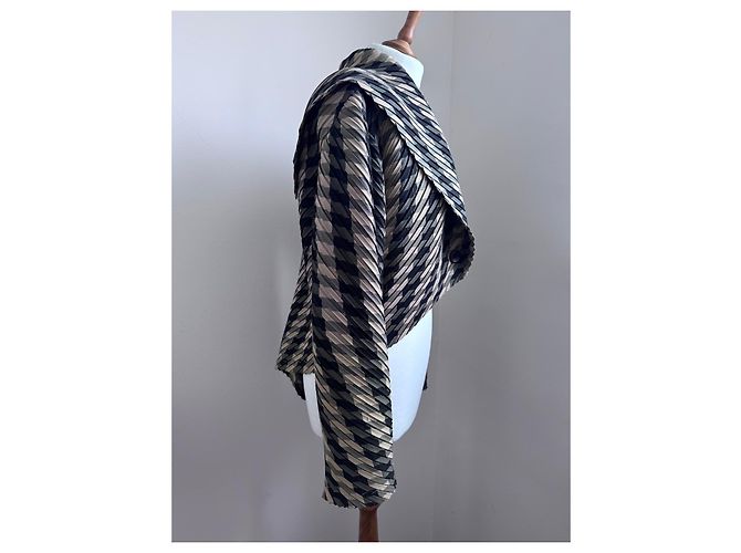 Issey Miyake Chaqueta Plisada Negro Beige Gris - vista 4