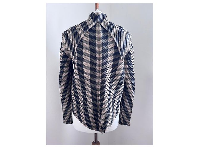 Issey Miyake Chaqueta Plisada Negro Beige Gris - vista 5