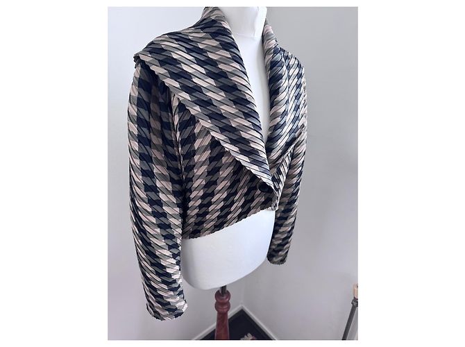 Issey Miyake Chaqueta Plisada Negro Beige Gris - vista 7