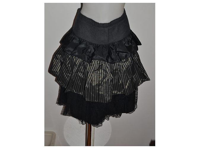 Falda de volantes multicapa a rayas Luisa Spagnoli Negro Dorado Gris - vista 2