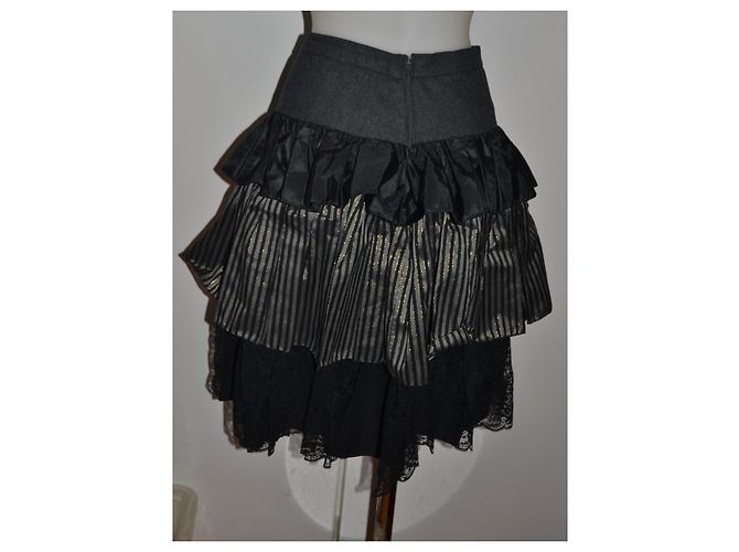 Falda de volantes multicapa a rayas Luisa Spagnoli Negro Dorado Gris - vista 4
