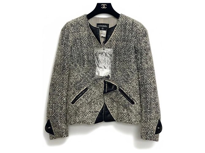 Chanel 10A Shanghai Tweed Jacke Grau Schwarz FR 36 Weiß - Ansicht 2