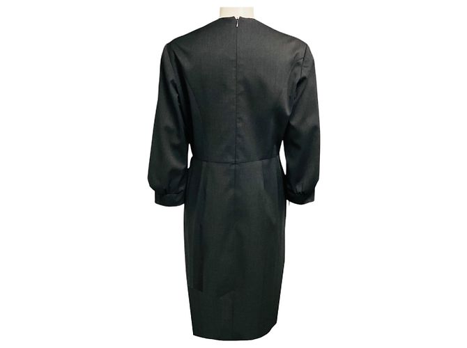 Yves Saint Laurent Midi-Kleid aus Wolle in Anthrazitgrau - Ansicht 3