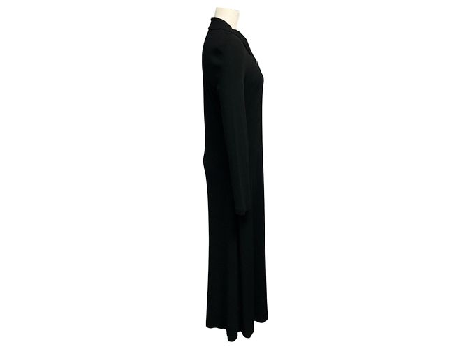 Autre Marque Rosetta Getty schwarzes Polo-Jersey-Midikleid mit langen Ärmeln - Ansicht 2