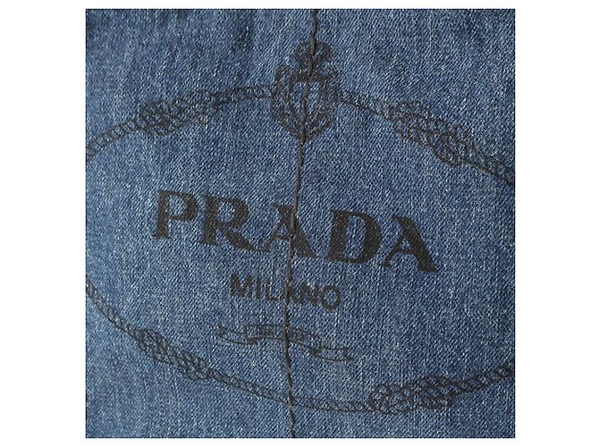 Borsa Tote Satchel Prada Denim Canapa Logo blu - vista 7