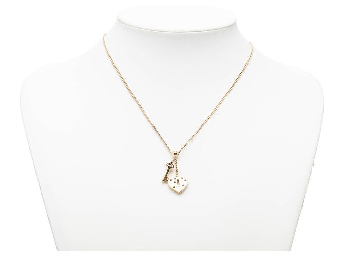 Collana con pendente Chanel CC placcata oro con cuore in strass, lucchetto e chiave D'oro - vista 6