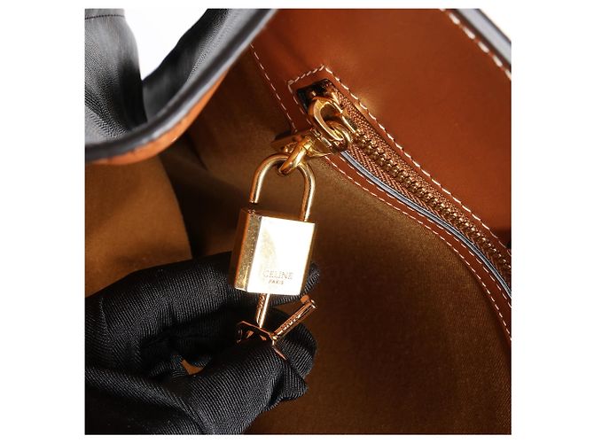 Céline Borsa a mano Celine Triomphe Vertical Cabas Large PVC x Leather in Nero x Marrone - vista 12
