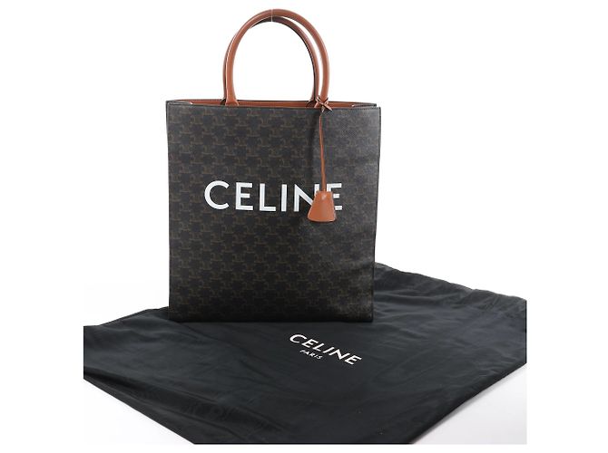 Céline Borsa a mano Celine Triomphe Vertical Cabas Large PVC x Leather in Nero x Marrone - vista 13