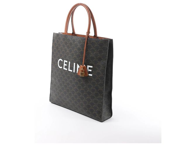 Céline Borsa a mano Celine Triomphe Vertical Cabas Large PVC x Leather in Nero x Marrone - vista 2