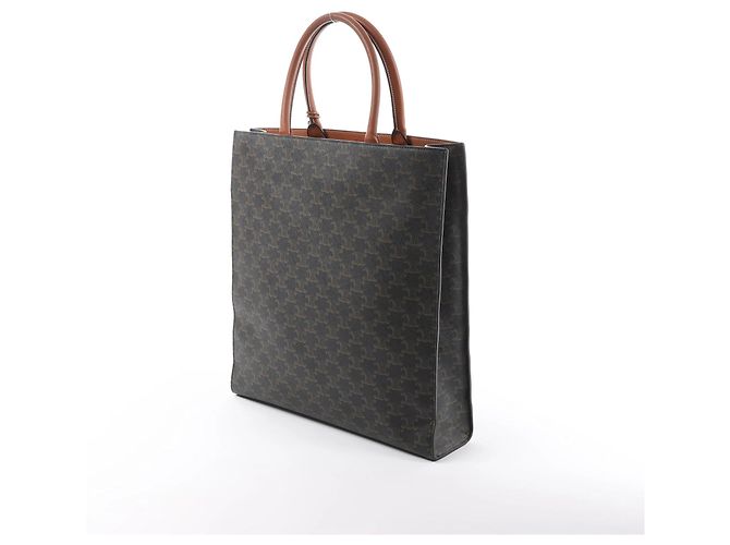 Céline Borsa a mano Celine Triomphe Vertical Cabas Large PVC x Leather in Nero x Marrone - vista 4