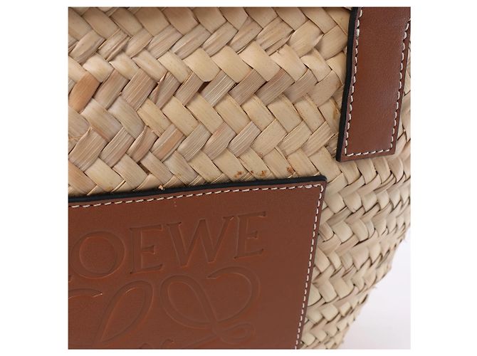 Borsa LOEWE Basket Medium in rafia x pelle Beige x Brown - vista 11