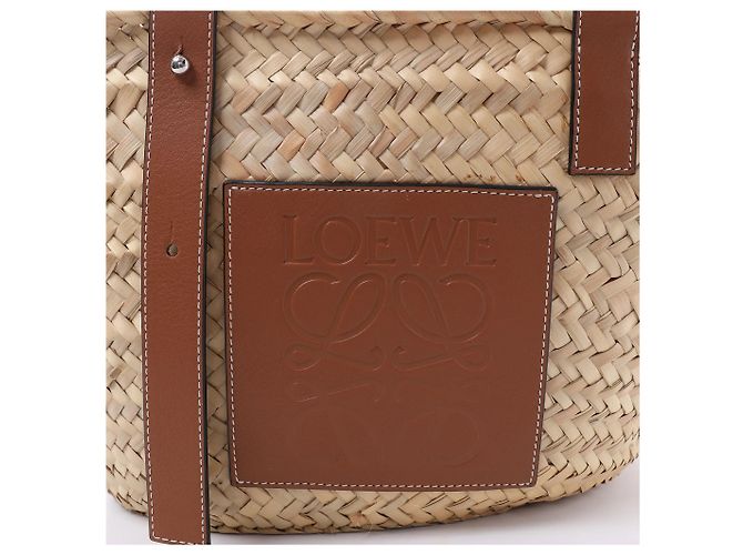 Borsa LOEWE Basket Medium in rafia x pelle Beige x Brown - vista 12