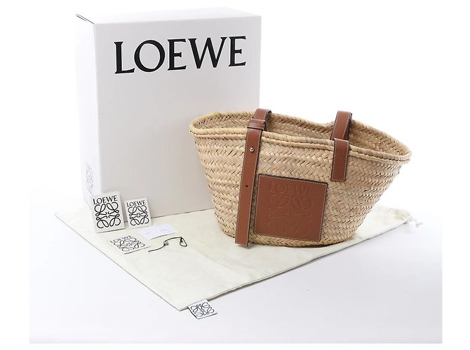 Borsa LOEWE Basket Medium in rafia x pelle Beige x Brown - vista 16