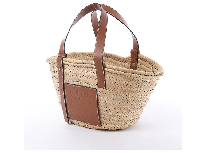 Borsa LOEWE Basket Medium in rafia x pelle Beige x Brown - vista 2