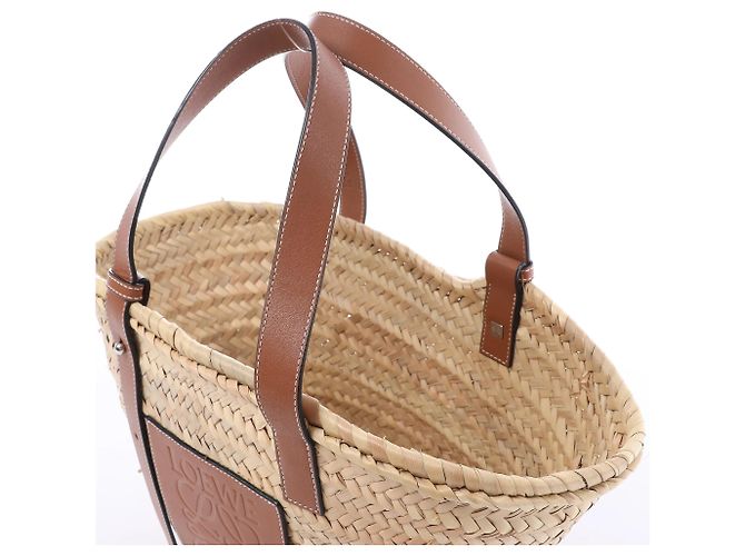 Borsa LOEWE Basket Medium in rafia x pelle Beige x Brown - vista 3
