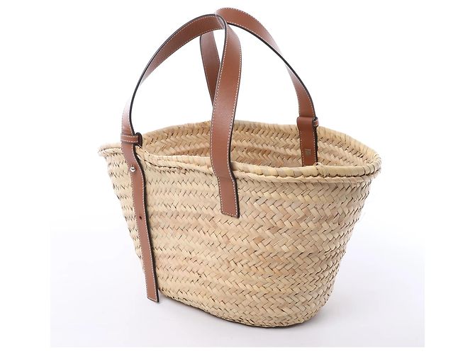 Borsa LOEWE Basket Medium in rafia x pelle Beige x Brown - vista 4