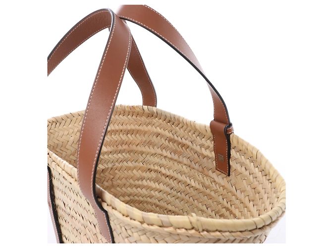 Borsa LOEWE Basket Medium in rafia x pelle Beige x Brown - vista 5