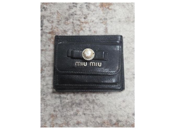 Miu Miu Tarjetero de piel negro con perla Plata - vista 2