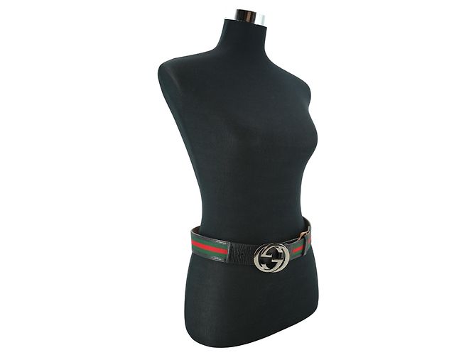 Gucci Brauner Ledergürtel Metallschnalle mit ineinandergreifendem GG-Logo 80/32 - Ansicht 2