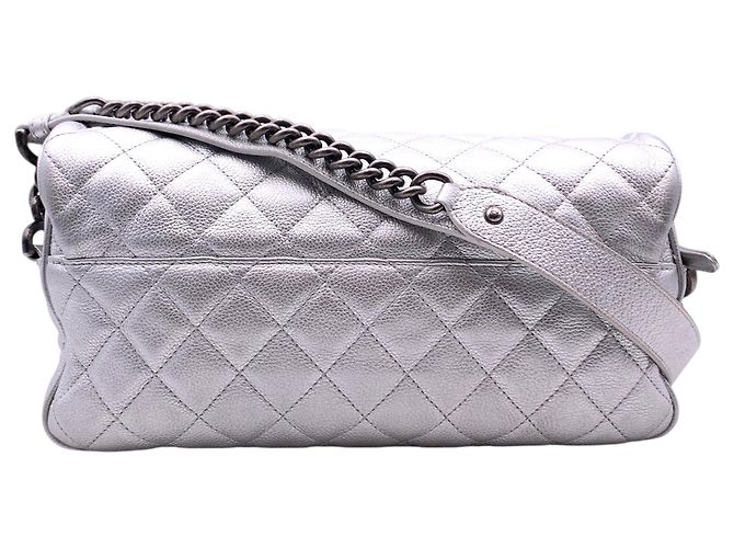 Timeless Chanel Borsa a tracolla Airline Easy Flap 2016 in pelle trapuntata argento - vista 3