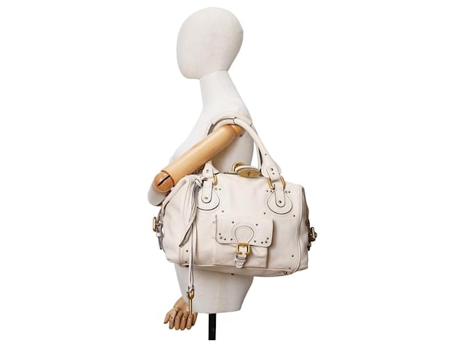 Chloé Paddington Handtasche Medium aus weißem Leder mit Fronttasche - Ansicht 2