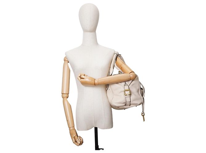 Chloé Paddington Handtasche Medium aus weißem Leder mit Fronttasche - Ansicht 7
