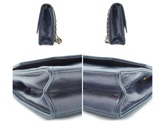 Timeless Chanel Vintage blaue gesteppte Leder-Schultertasche mit CC-Umschlagklappe und Kette - Ansicht 4
