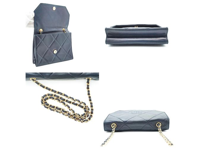 Timeless Chanel Vintage blaue gesteppte Leder-Schultertasche mit CC-Umschlagklappe und Kette - Ansicht 5