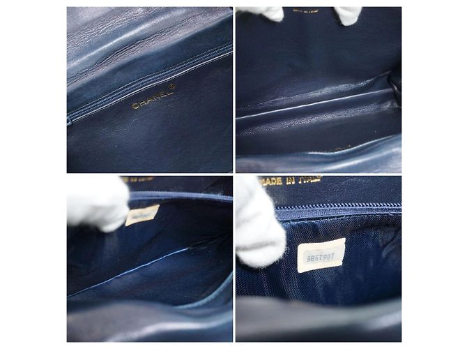 Timeless Chanel Vintage blaue gesteppte Leder-Schultertasche mit CC-Umschlagklappe und Kette - Ansicht 6
