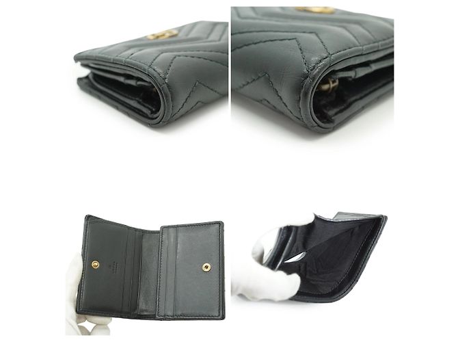 Gucci Cartera compacta y monedero GG Marmont de piel acolchada negra Negro - vista 3