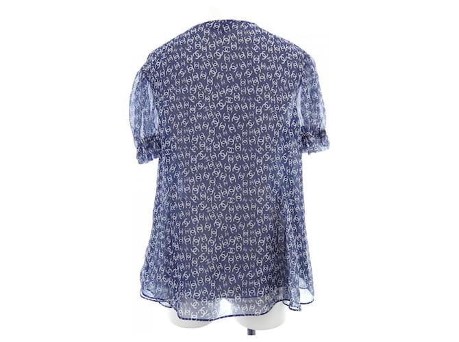 Top de seda Chanel Blanco Azul marino - vista 2