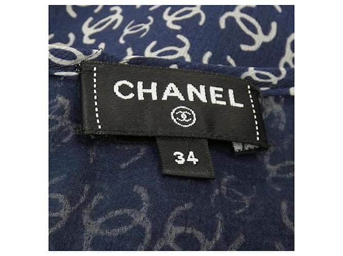 Top de seda Chanel Blanco Azul marino - vista 5