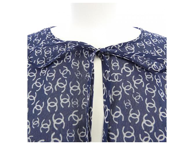 Top de seda Chanel Blanco Azul marino - vista 6