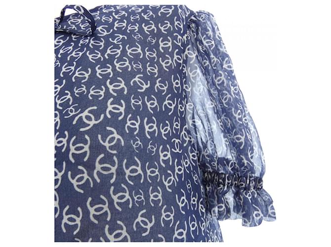 Top de seda Chanel Blanco Azul marino - vista 7