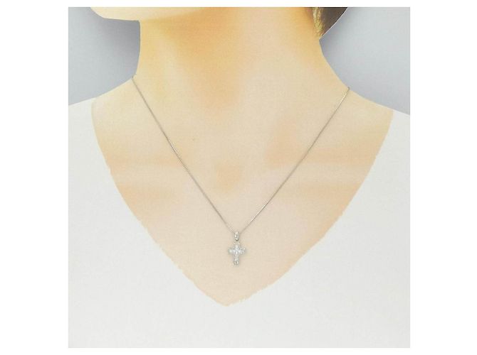 Autre Marque Collana a Croce con Diamanti Pt900/Pt850 Argento - vista 6