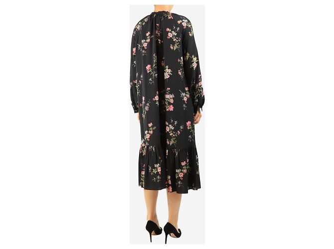 Céline Abito floreale in seta nera - size UK 8 Nero - vista 2