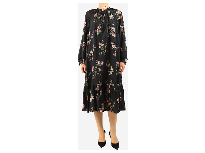 Céline Abito floreale in seta nera - size UK 8 Nero - vista 3