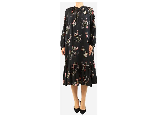 Céline Abito floreale in seta nera - size UK 8 Nero - vista 4