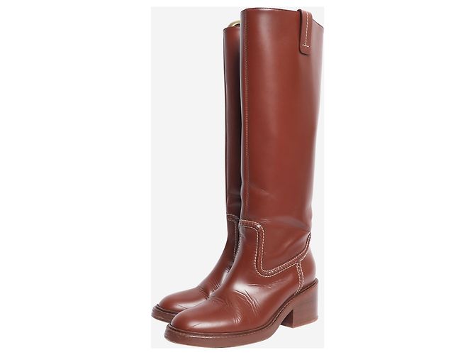 Chloé Chestnut Mallo leather knee-high boots - size EU 38 Brown - view 2