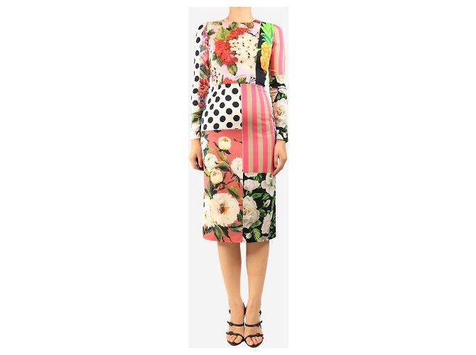 Dolce & Gabbana Mehrfarbiges florales Patchwork-Midikleid - size UK 8 Mehrfarben - Ansicht 3