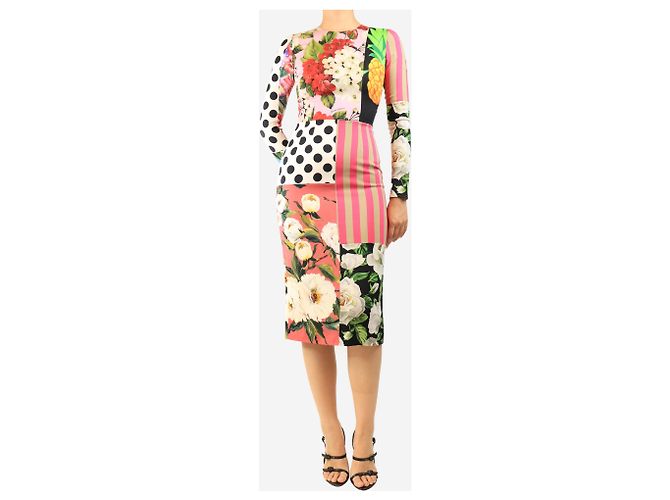 Dolce & Gabbana Mehrfarbiges florales Patchwork-Midikleid - size UK 8 Mehrfarben - Ansicht 4