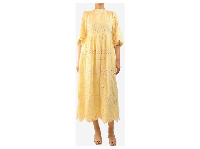 Autre Marque Vestido midi amarillo de broderie anglaise - size UK 12 - vista 3