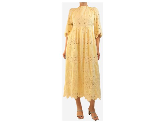 Autre Marque Vestido midi amarillo de broderie anglaise - size UK 12 - vista 4