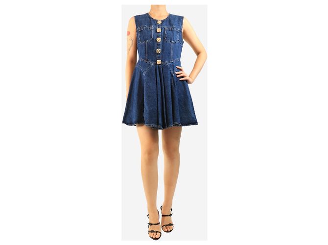 Self portrait Vestido mini skater de denim azul - size UK 12 - vista 3