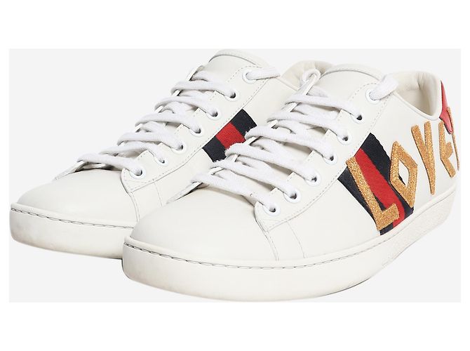 Gucci White Ace 'Loved' Leder-Sneaker - Größe EU 38.5 Weiß - Ansicht 2