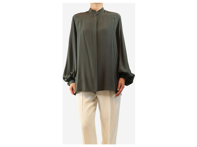 The row Camisa de seda caqui - talla S Verde - vista 3