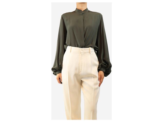 The row Camisa de seda caqui - talla S Verde - vista 4