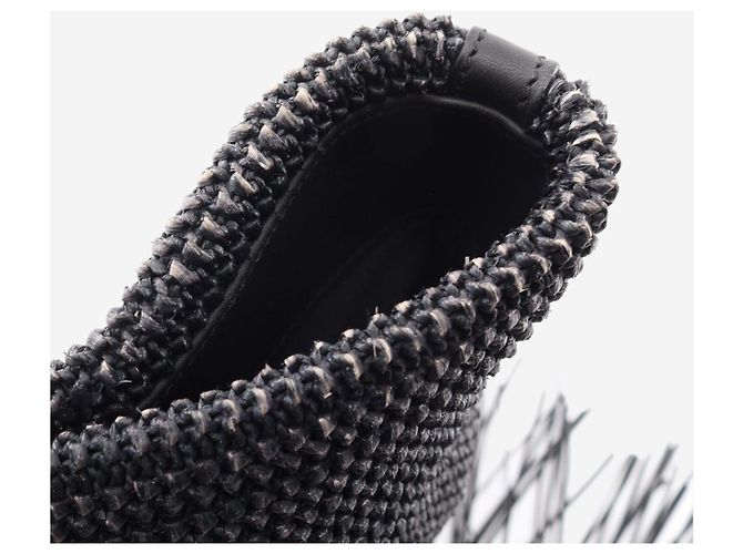 Saint Laurent Borsa tote Shopping in rafia e pelle nera Nero - vista 11