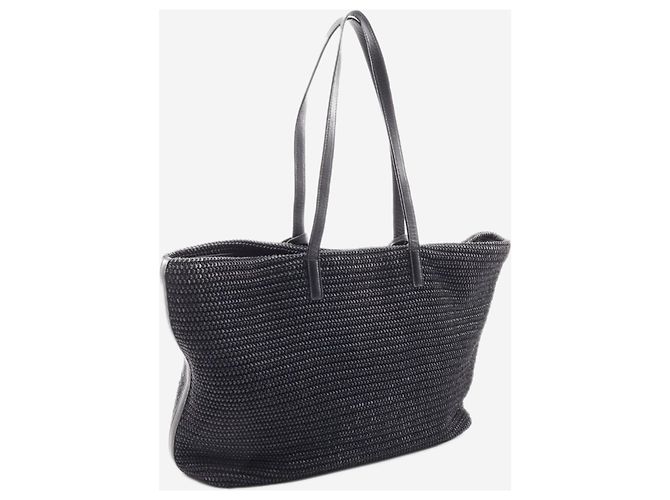 Saint Laurent Borsa tote Shopping in rafia e pelle nera Nero - vista 2
